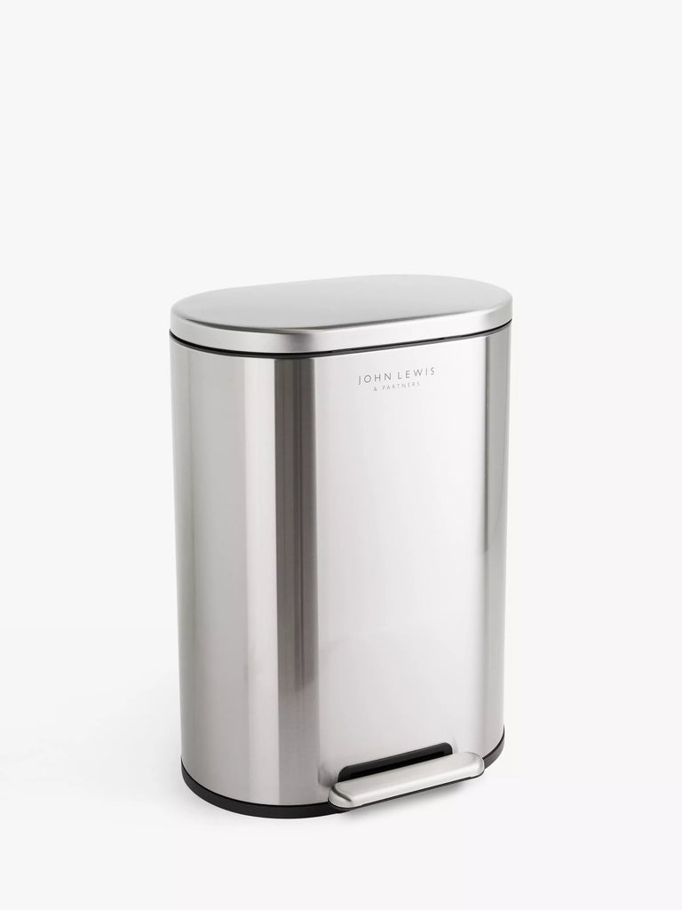 John Lewis Oval Pedal Bin, Brushed Stainless Steel, 50L