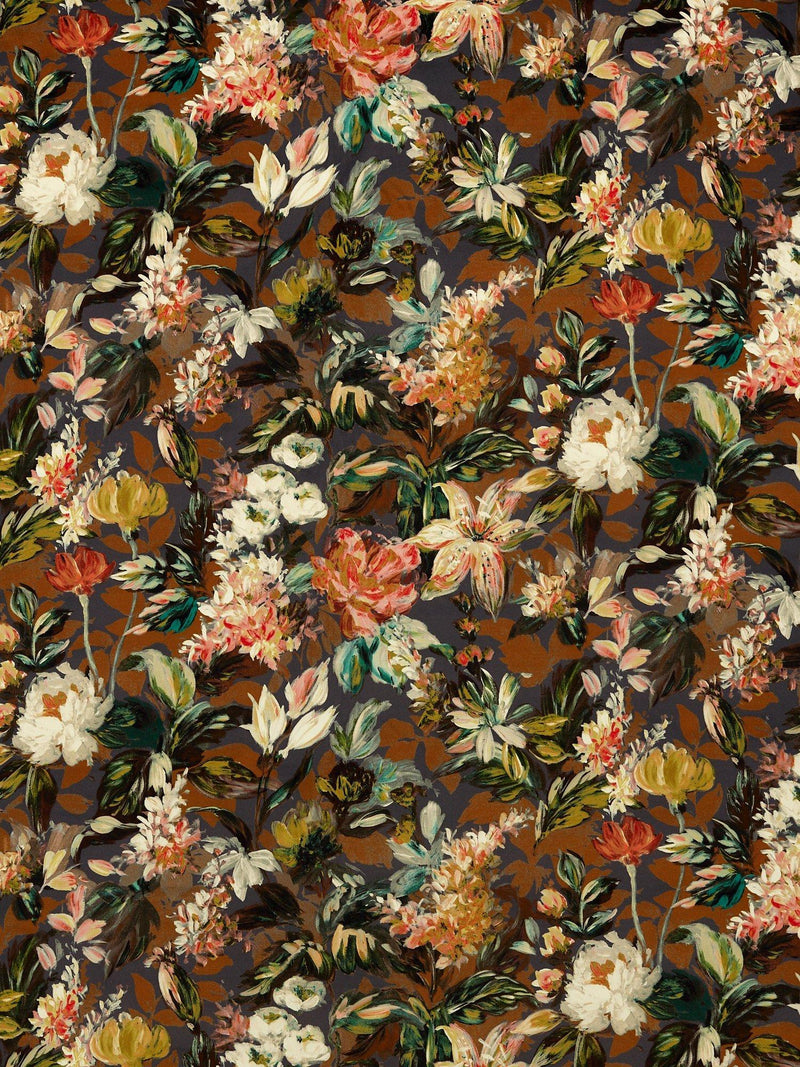 Clarke & Clarke Lilum velvet furnishing fabric floral pattern - British product