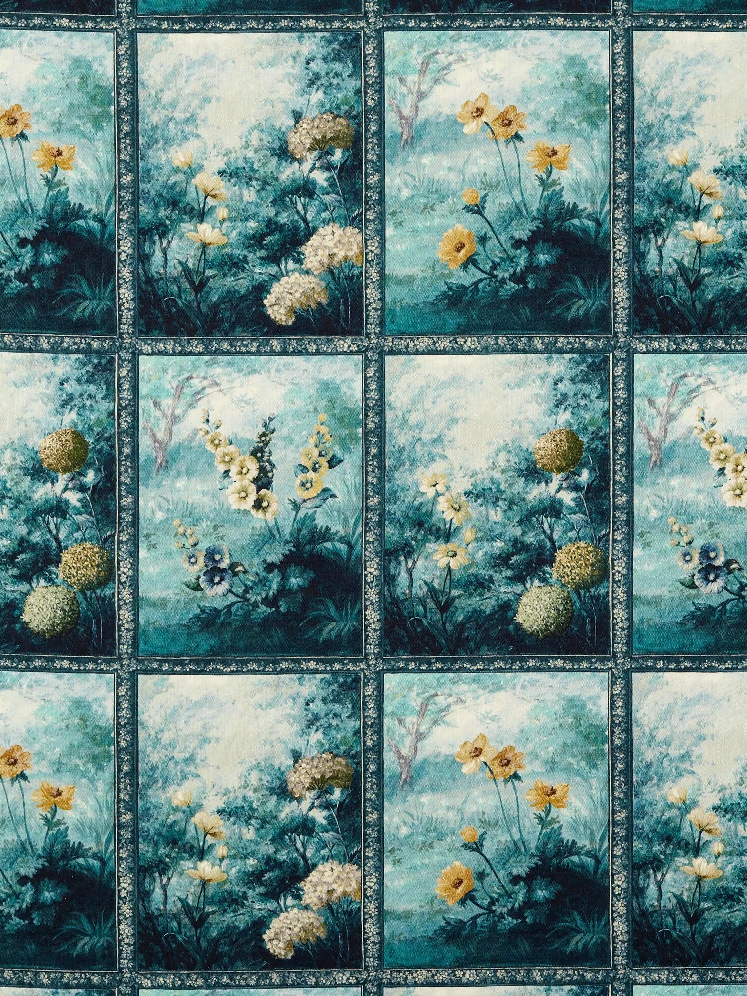 Clarke & Clarke Artus furnishing fabric in Denim/Ochre - British product