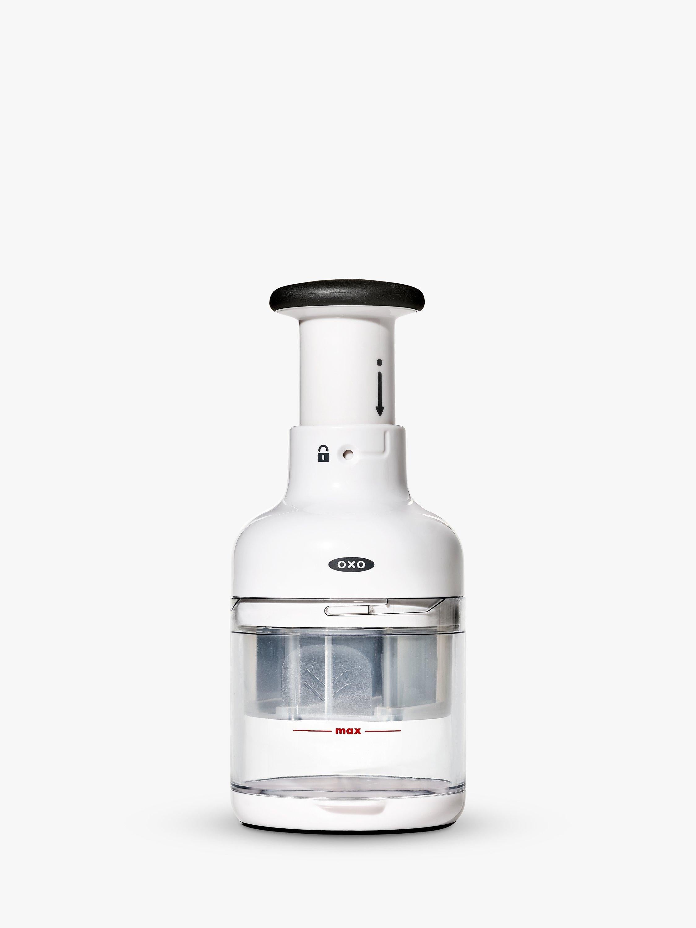 OXO kitchen chopper with stainless steel blade and measuring cup, imported from the UK