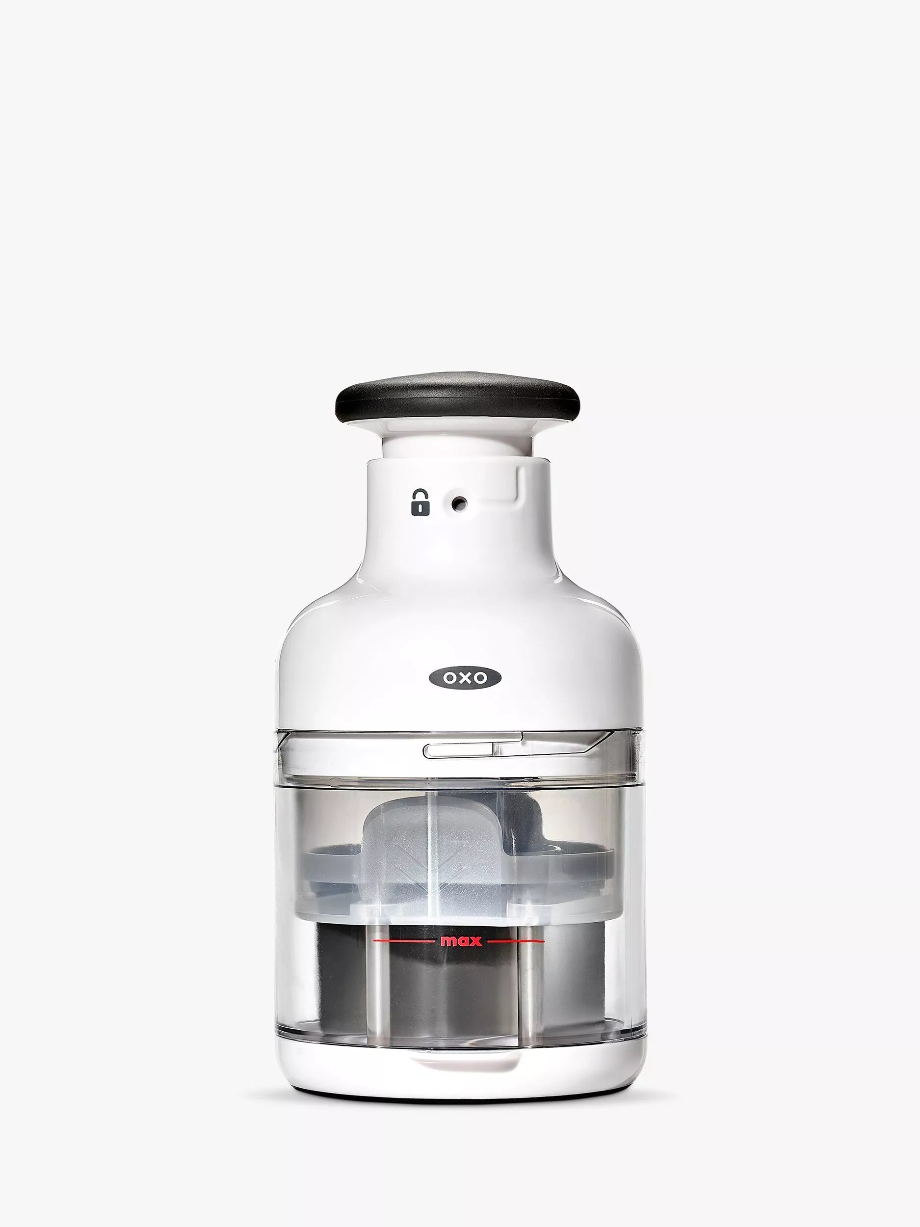 OXO kitchen chopper with stainless steel blade and measuring cup, imported from the UK