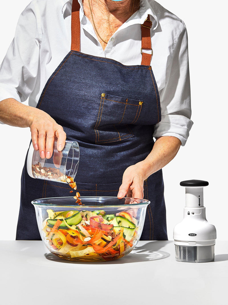 OXO kitchen chopper with stainless steel blade and measuring cup, imported from the UK