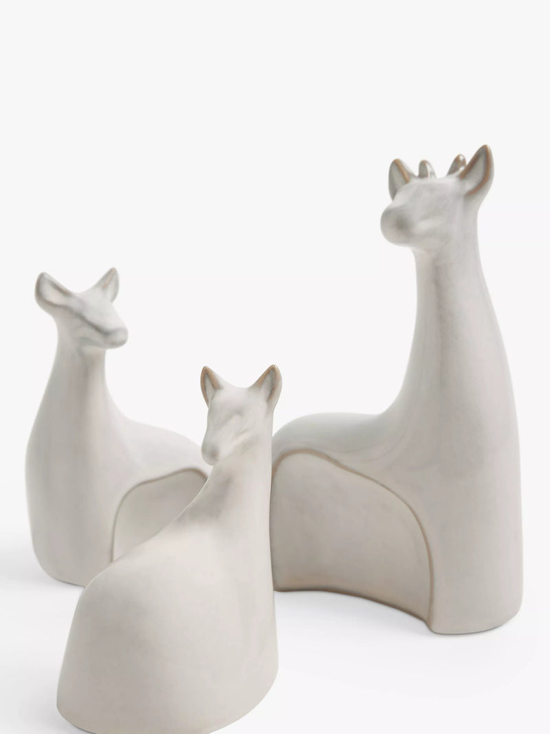 John Lewis stoneware deer ornament set white, imported from the UK