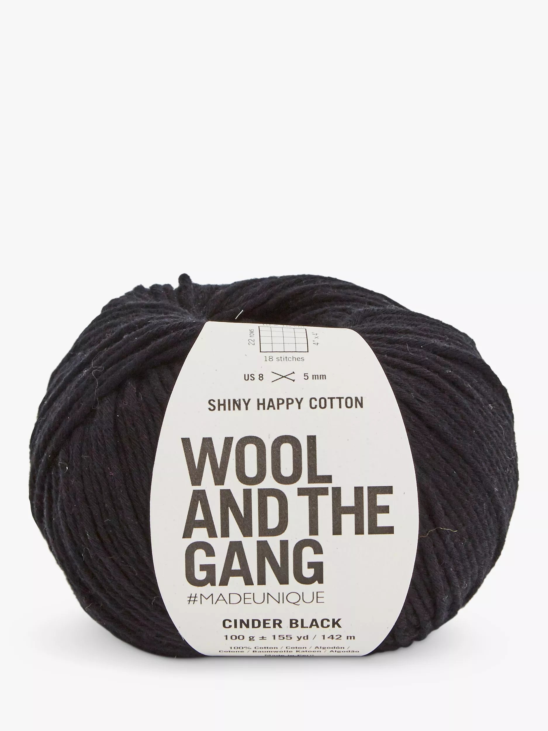 Wool And The Gang Shiny Happy Cotton Knitting and Crochet Yarn, Cinder Black,100g