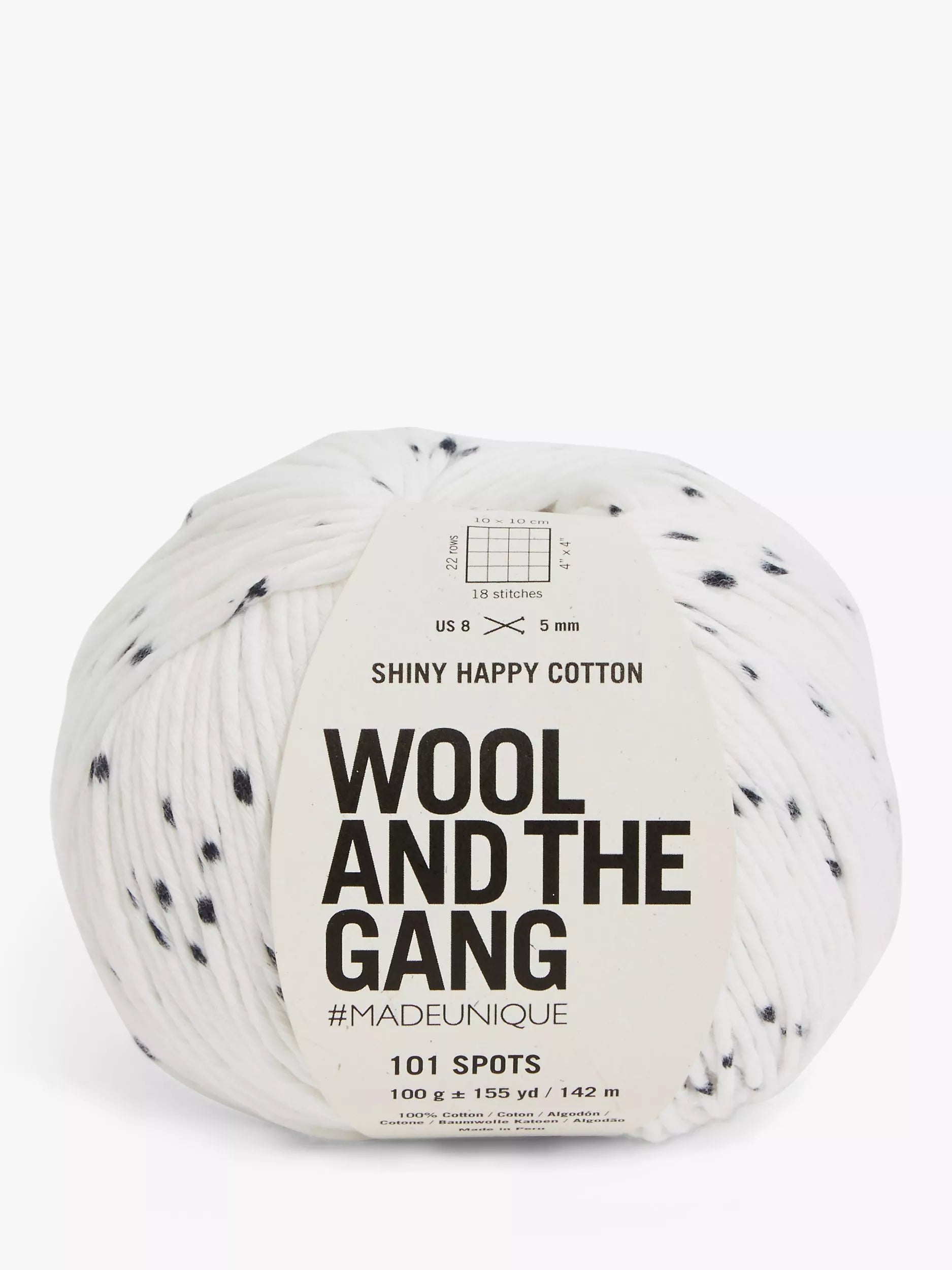 Wool And The Gang Shiny Happy Cotton Knitting and Crochet Yarn, 101 Spots,100g