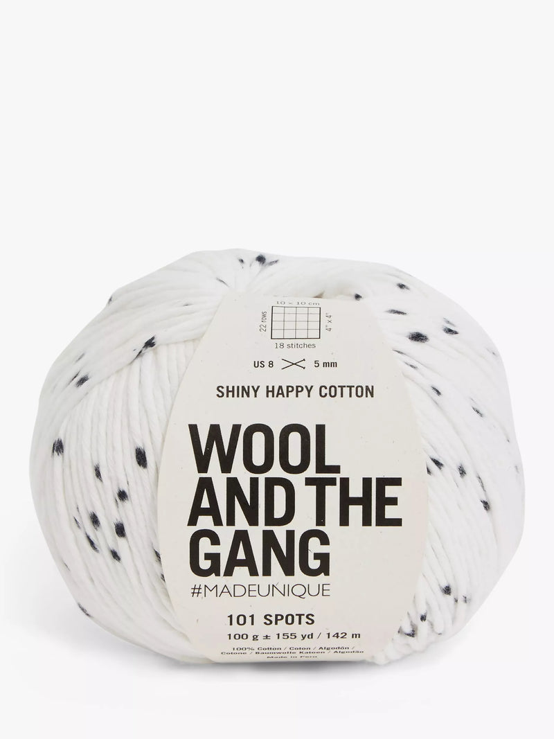 Wool And The Gang Shiny Happy Cotton Knitting and Crochet Yarn, 101 Spots,100g