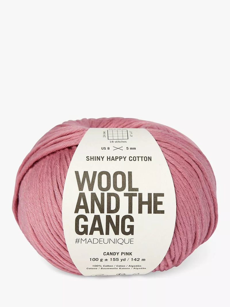 Wool And The Gang Shiny Happy Cotton Knitting and Crochet Yarn, Candy Pink,100g