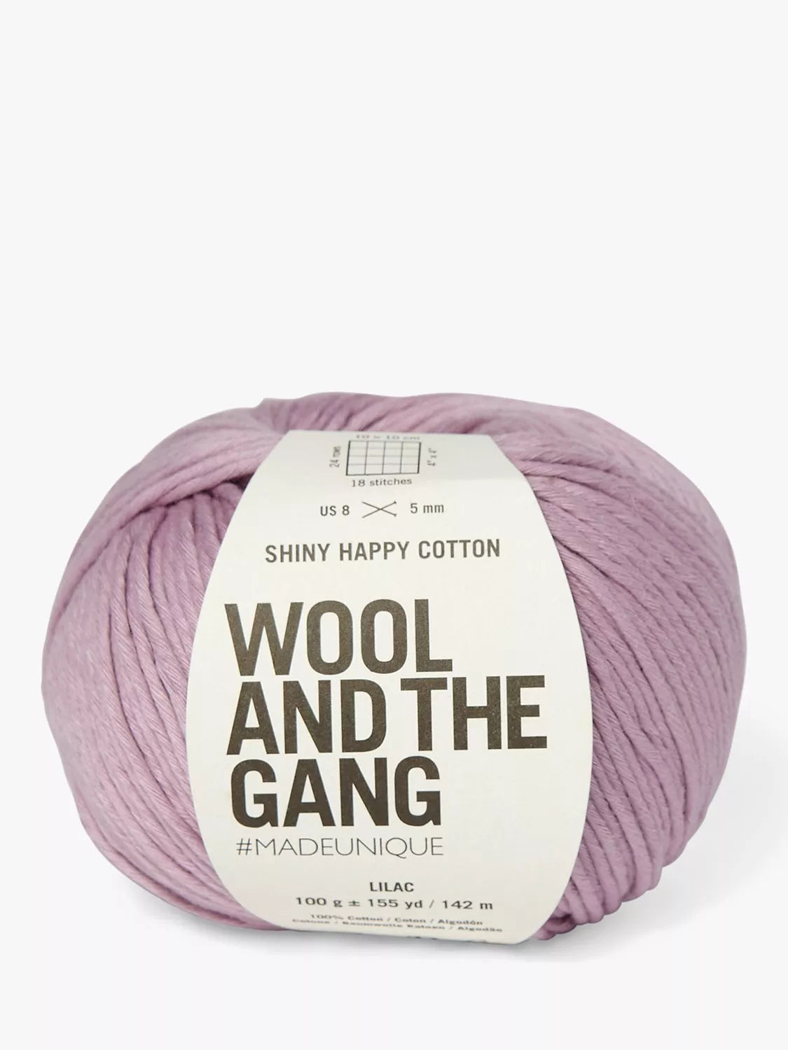 Wool And The Gang Shiny Happy Cotton Knitting and Crochet Yarn, Lilac,100g