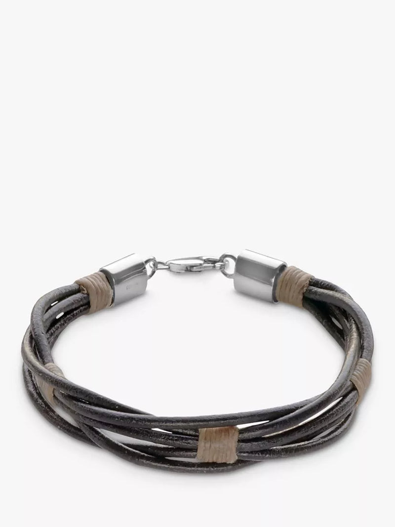 Nina B woven leather sterling silver bracelet 22cm (British brand)