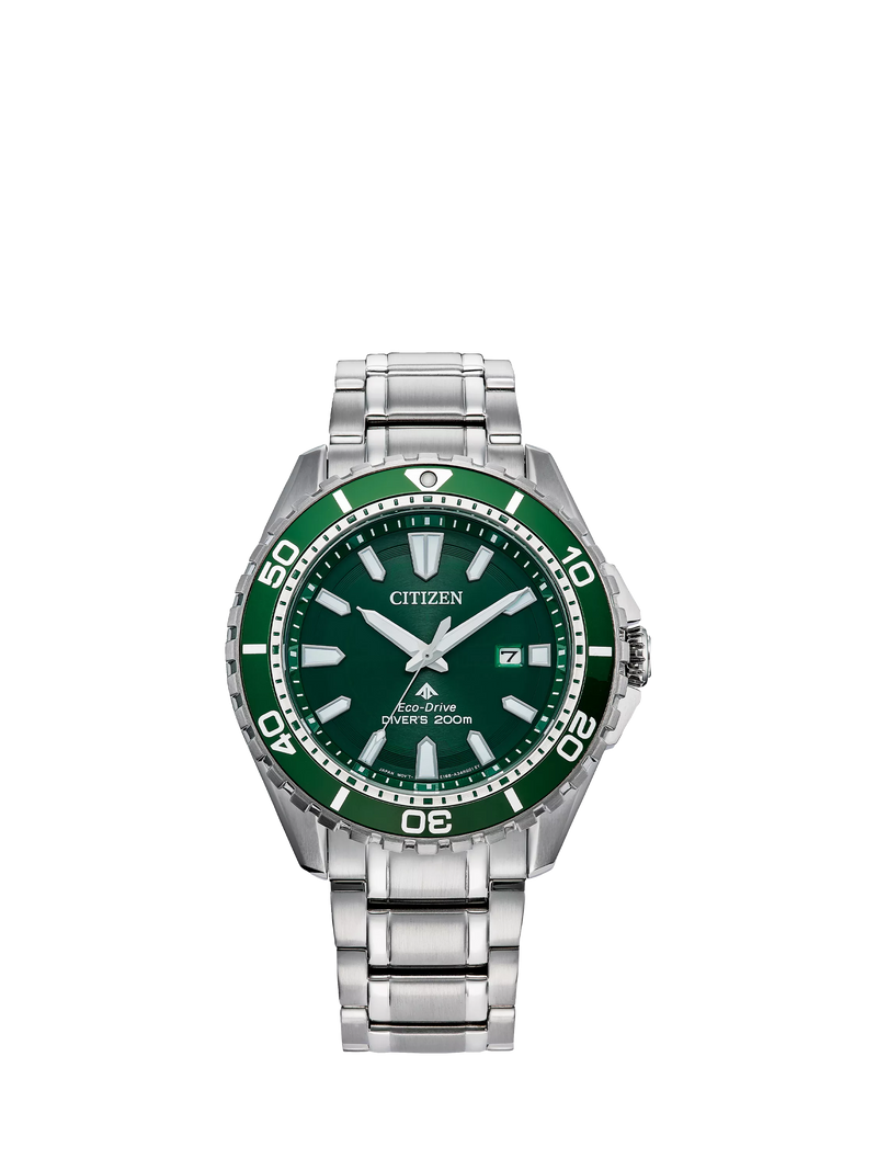 Citizen Promaster Eco-Drive diving watch with green dial, bracelet strap, UK version