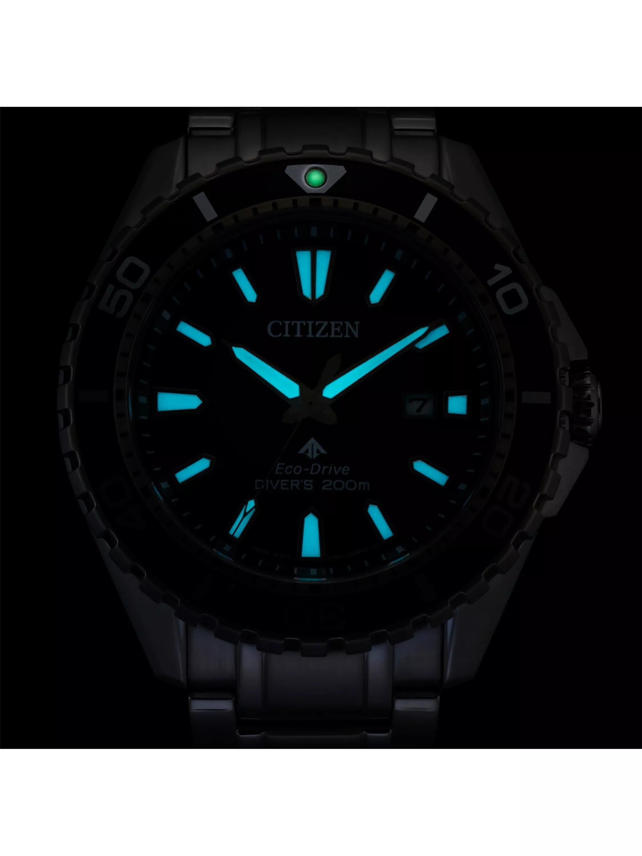 Citizen Promaster Eco-Drive diving watch with green dial, bracelet strap, UK version