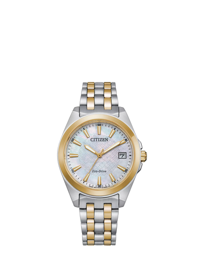 John Lewis Citizen Women's Two-Tone Eco-Drive Date Bracelet Strap Watch Silver/Gold- Buy online at McGrocer