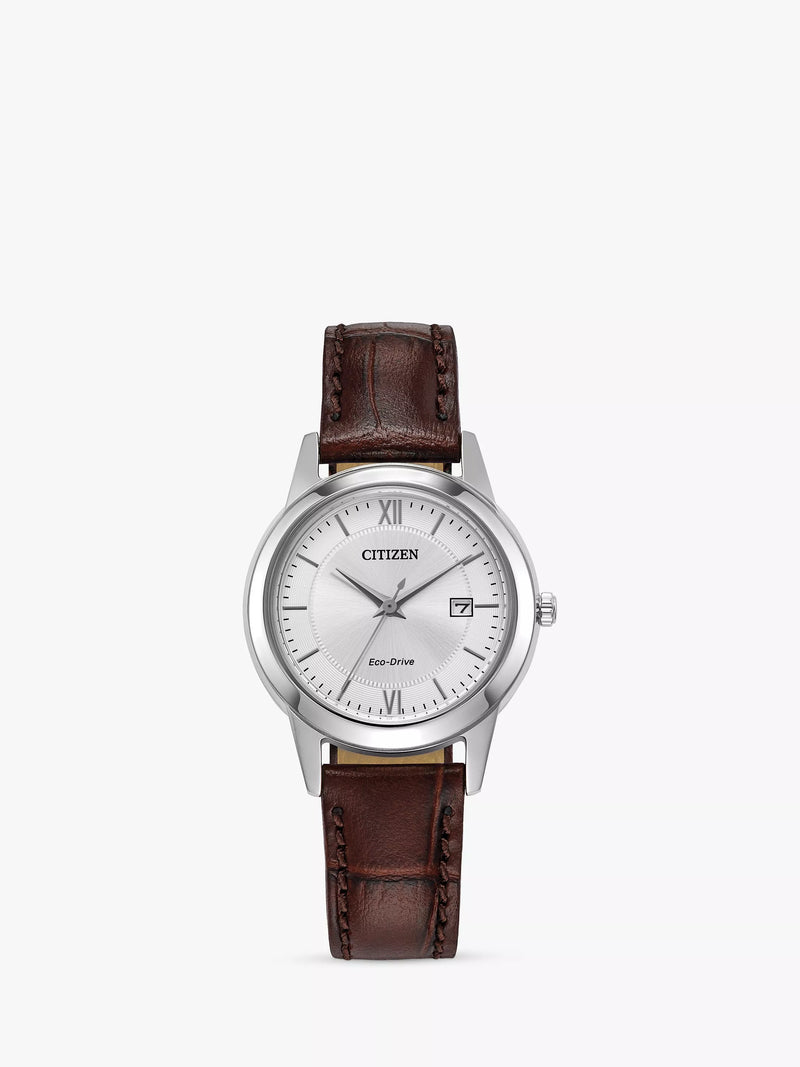 Citizen Eco-Drive date watch brown leather strap 32mm (British brand)