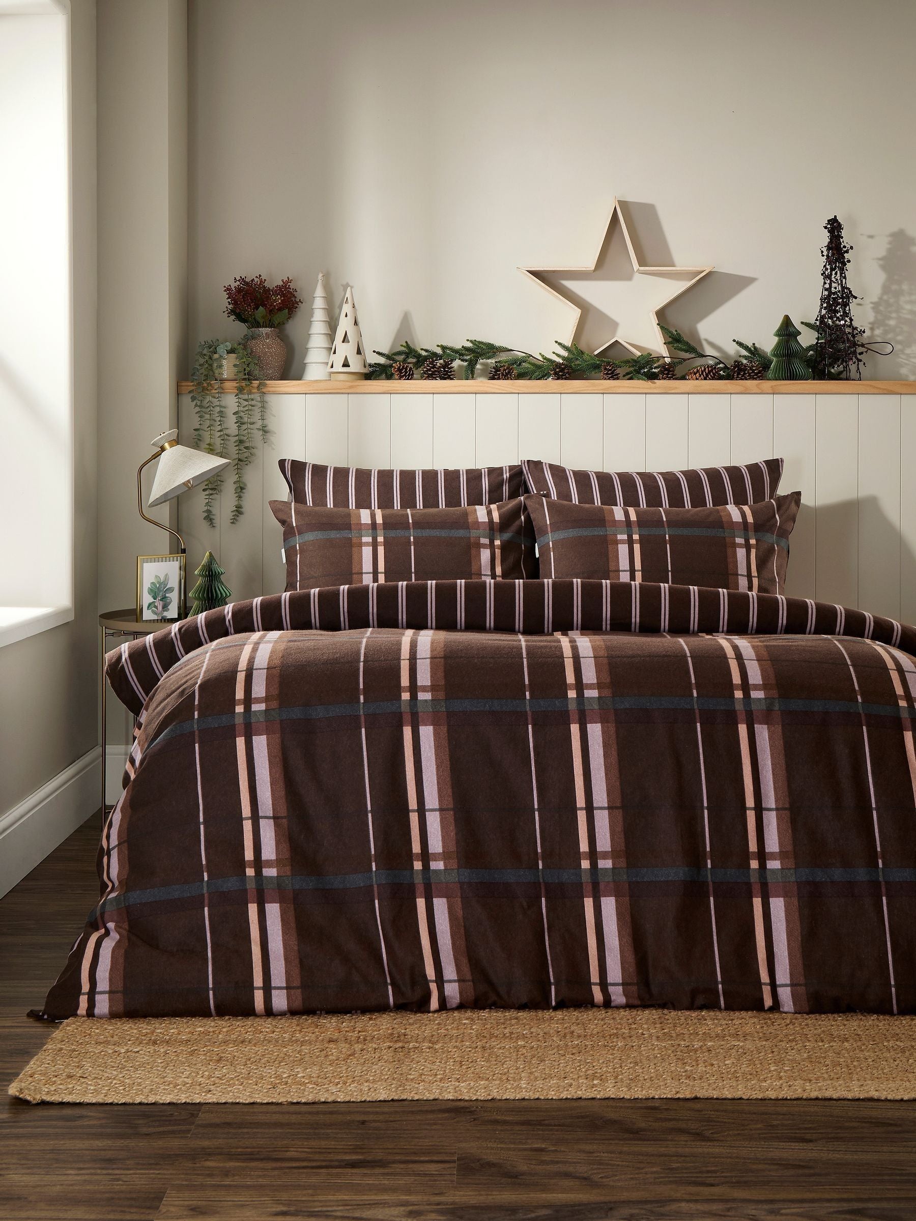Vantona Green Supersoft Brushed Cotton Plaid Duvet Cover Set