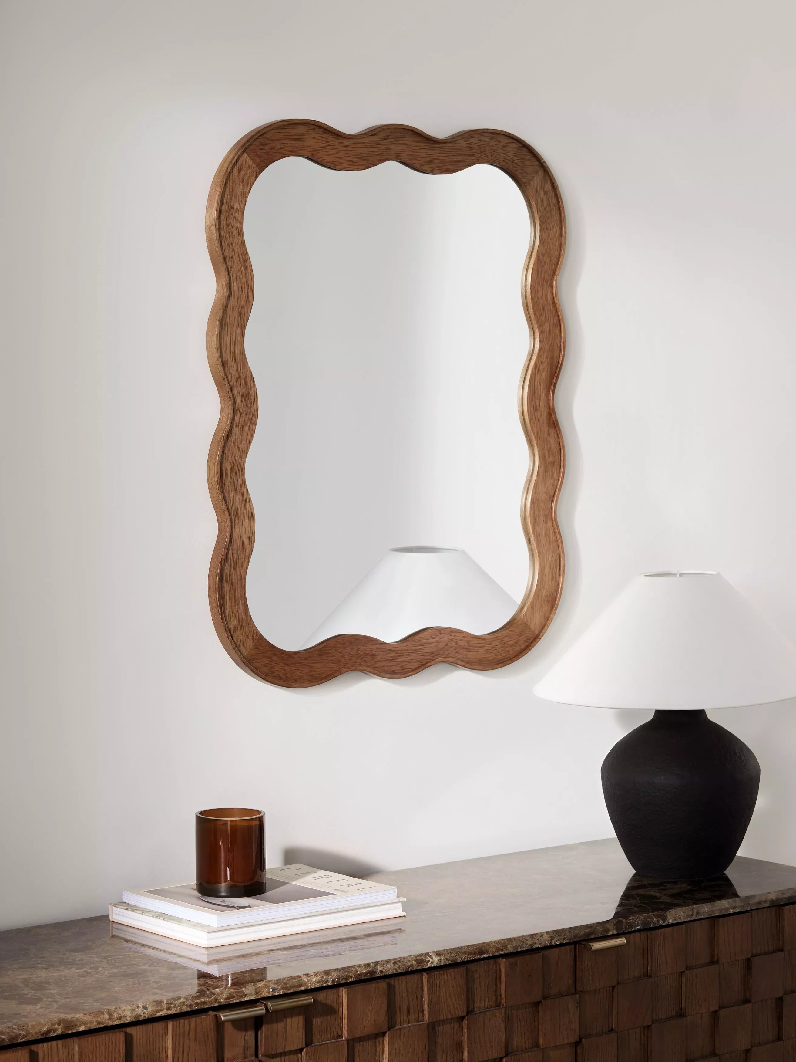 John Lewis wiggle wall mirror walnut finish 75x60cm, imported from the UK