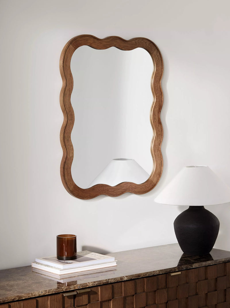 John Lewis wiggle wall mirror walnut finish 75x60cm, imported from the UK