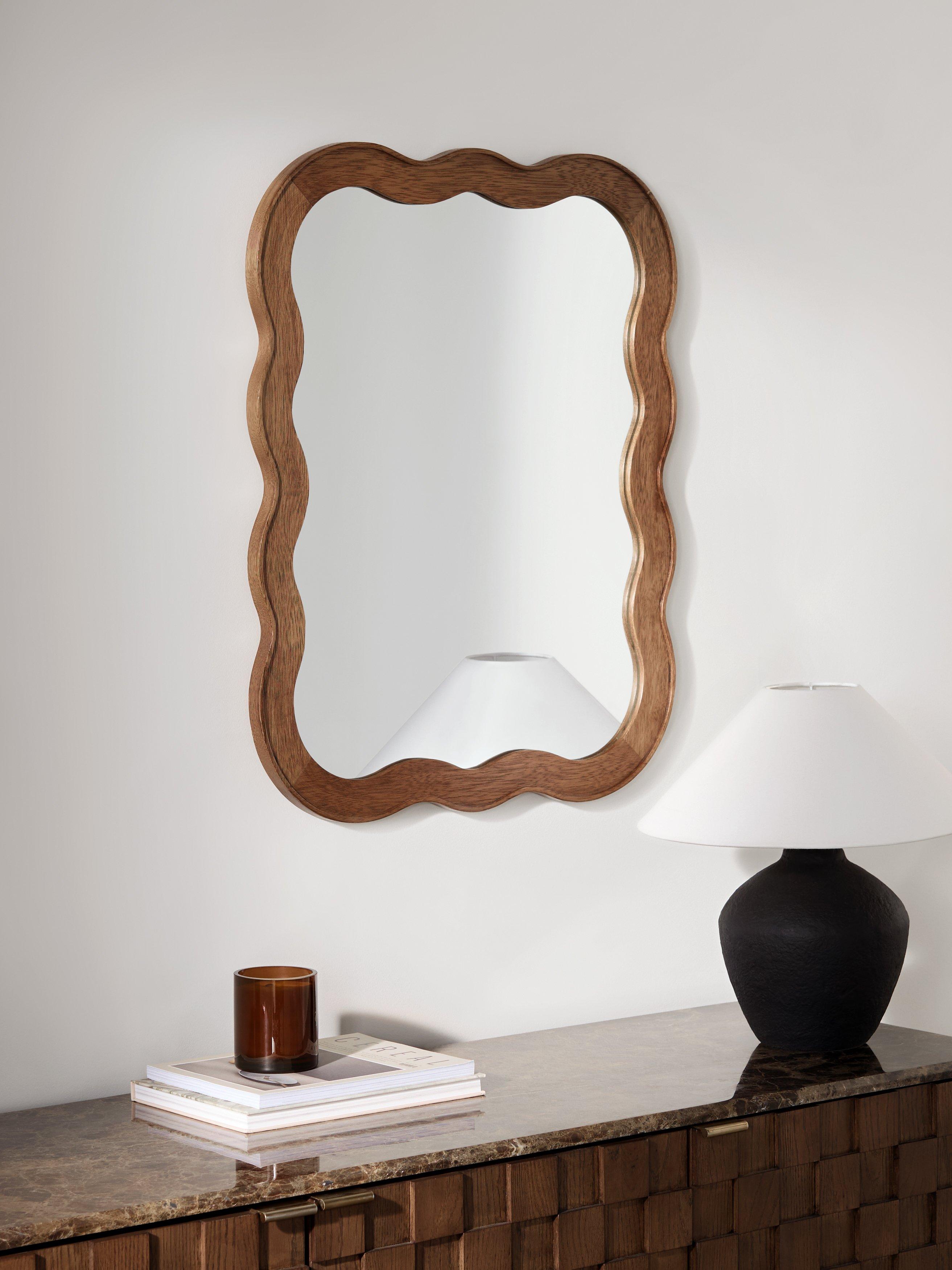 John Lewis wiggle wall mirror walnut finish 75x60cm, imported from the UK