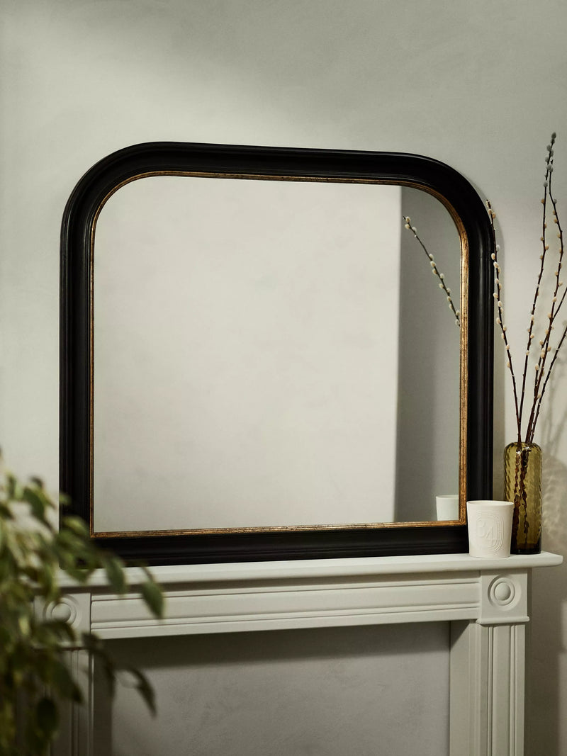 John Lewis Georgian overmantel mirror black and gold 95x105cm - British product