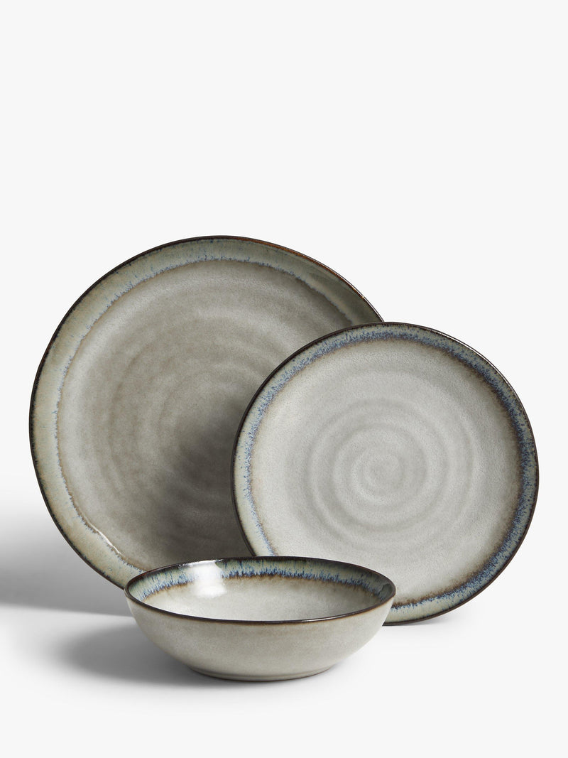 John Lewis stoneware dinnerware set 12 piece swirl contrast rim (British brand)