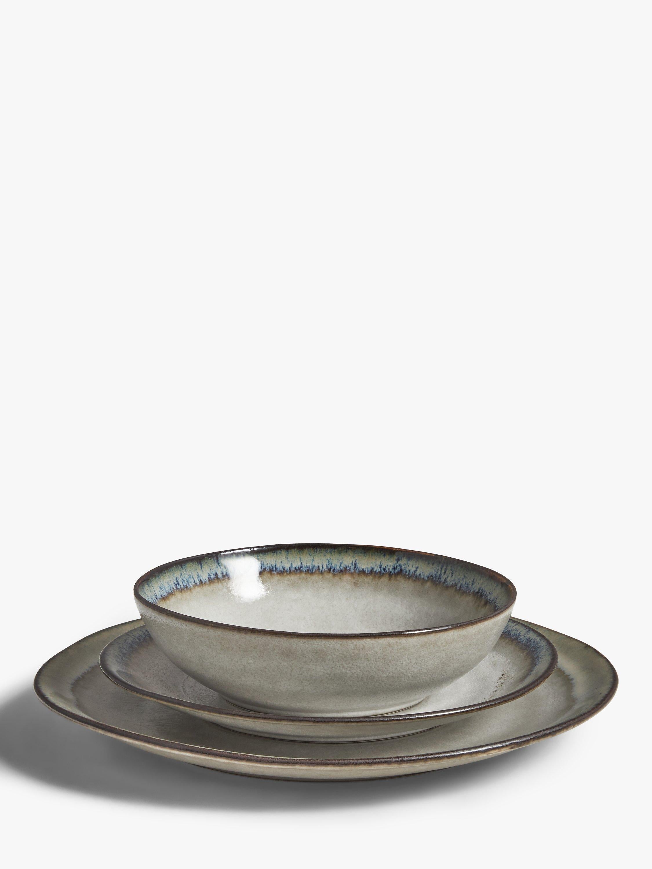 John Lewis stoneware dinnerware set 12 piece swirl contrast rim (British brand)