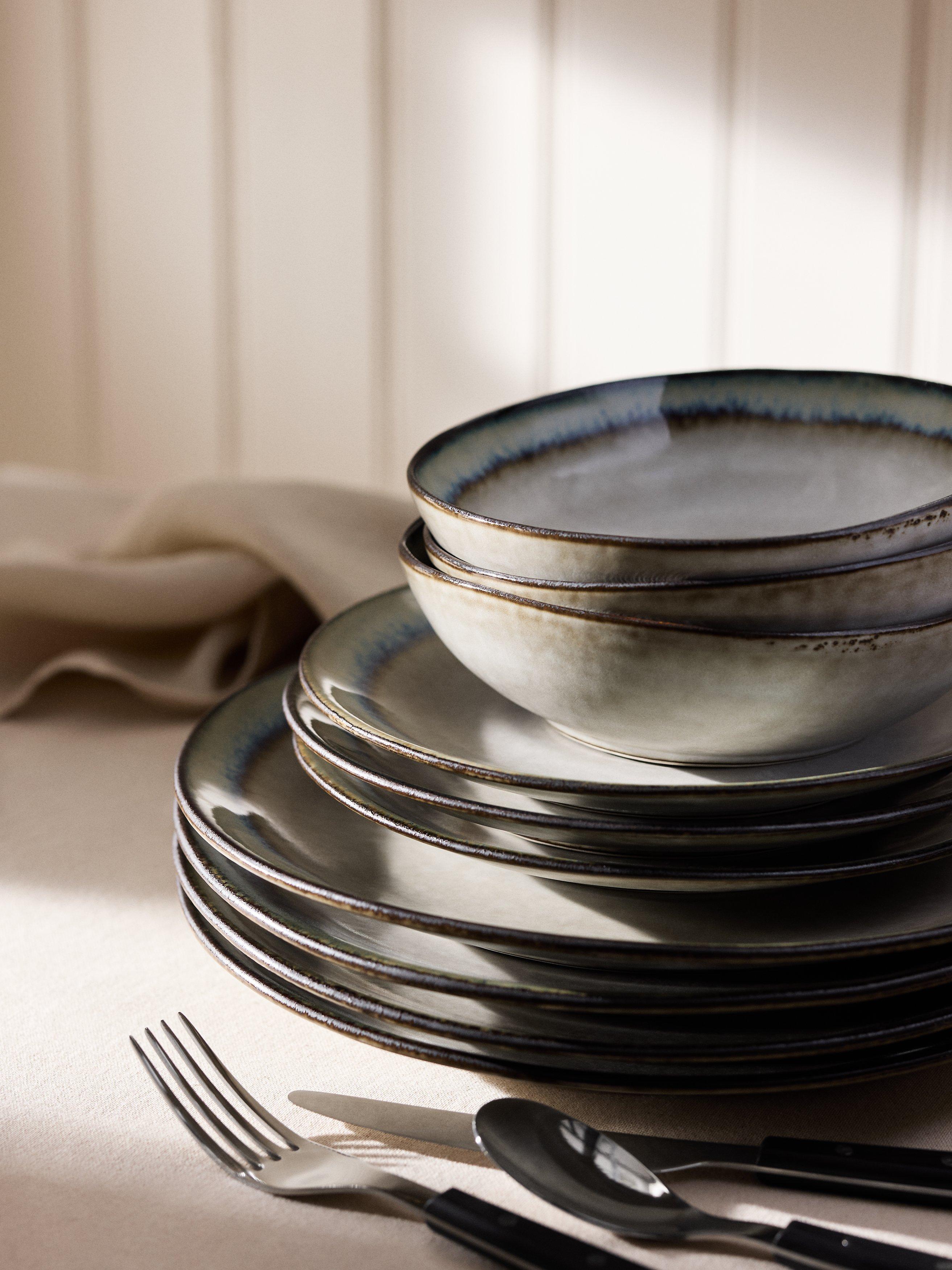 John Lewis stoneware dinnerware set 12 piece swirl contrast rim (British brand)