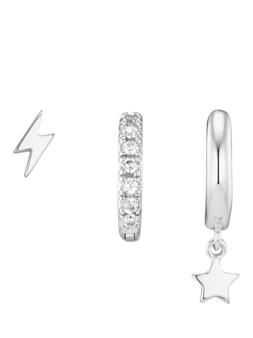 Orelia lightning and star earrings set of 3 silver - British product