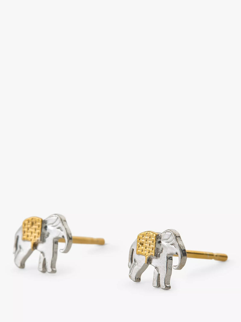 Alex Monroe elephant stud earrings gold and silver, imported from the UK
