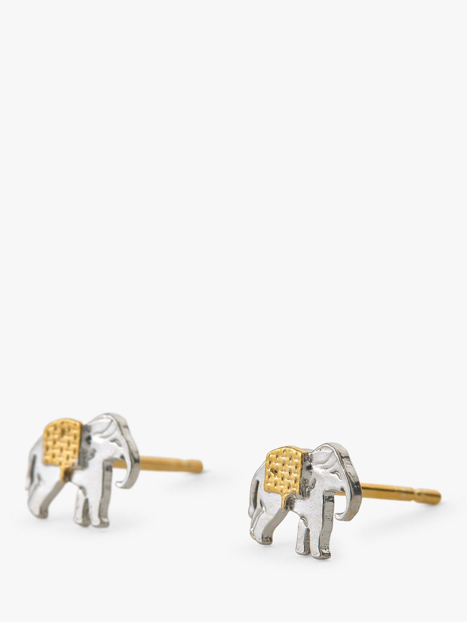 Alex Monroe elephant stud earrings gold and silver, imported from the UK