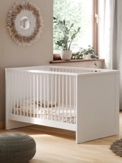 White Cotbed with 3-Position Adjustable Base and Included Toddler Conversion Kit