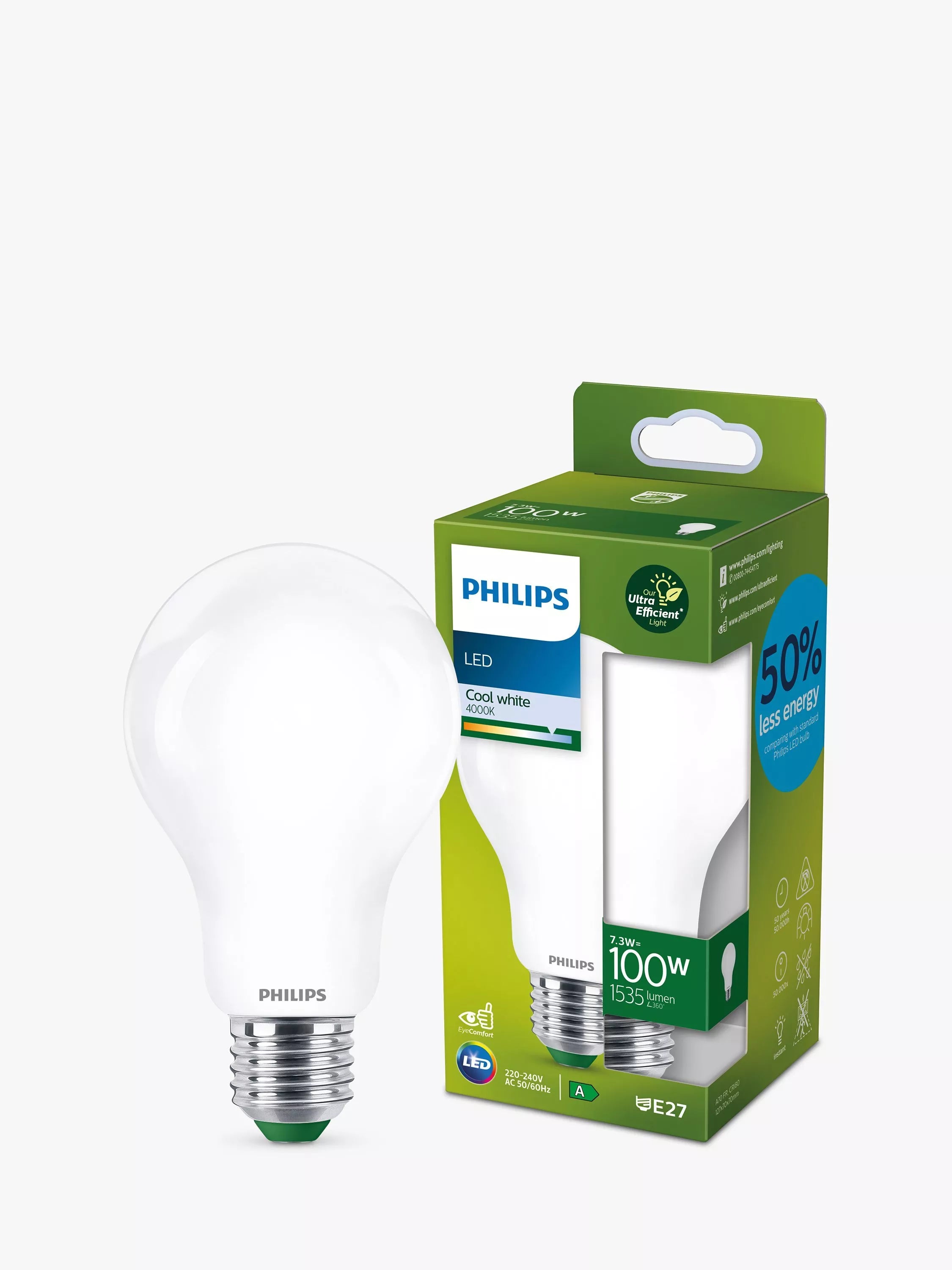 Philips LED bulb 7.3W E27 cool white frosted (British brand)