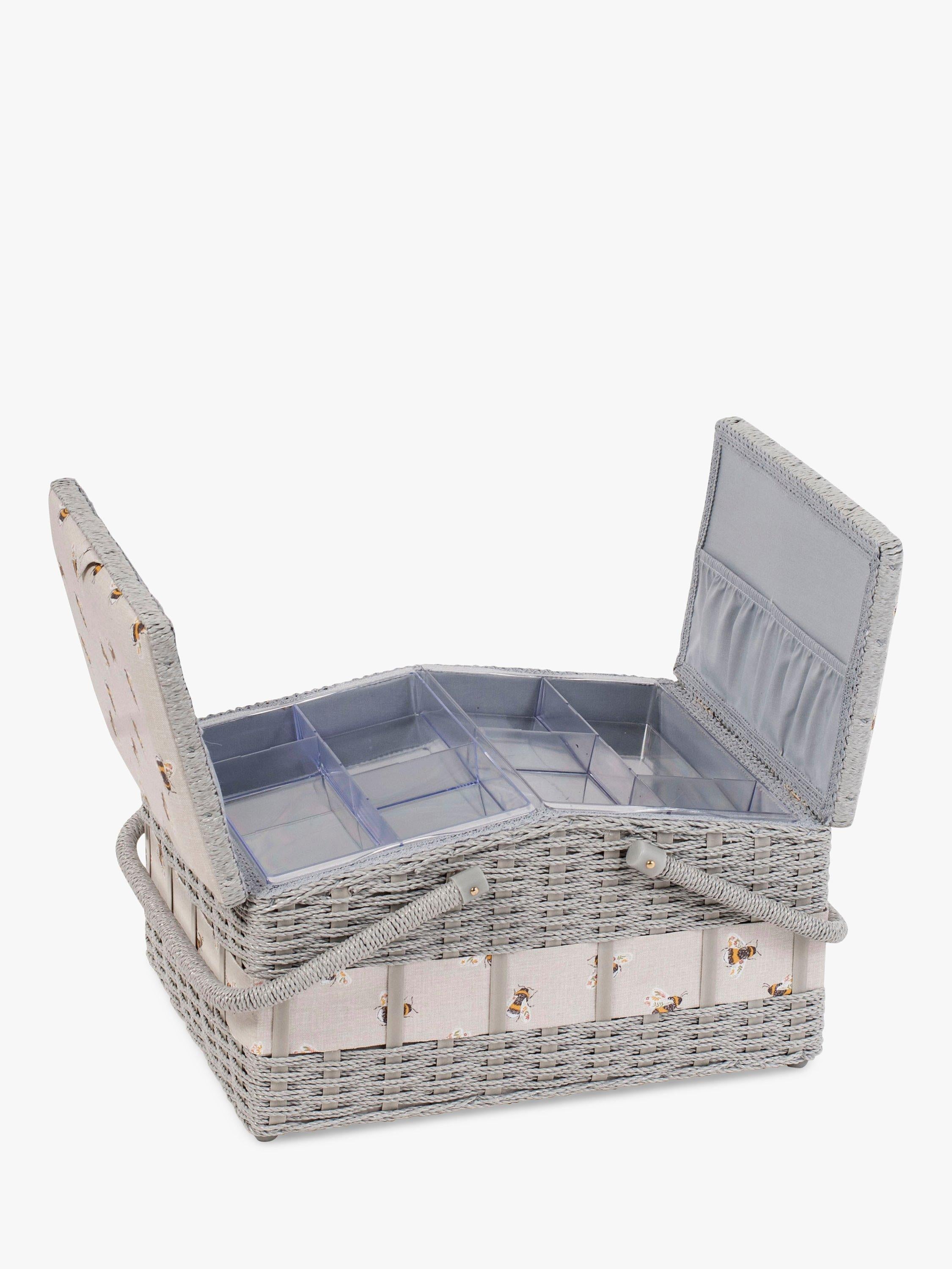 Milward twin lid sewing basket with bee print and removable trays (British brand)