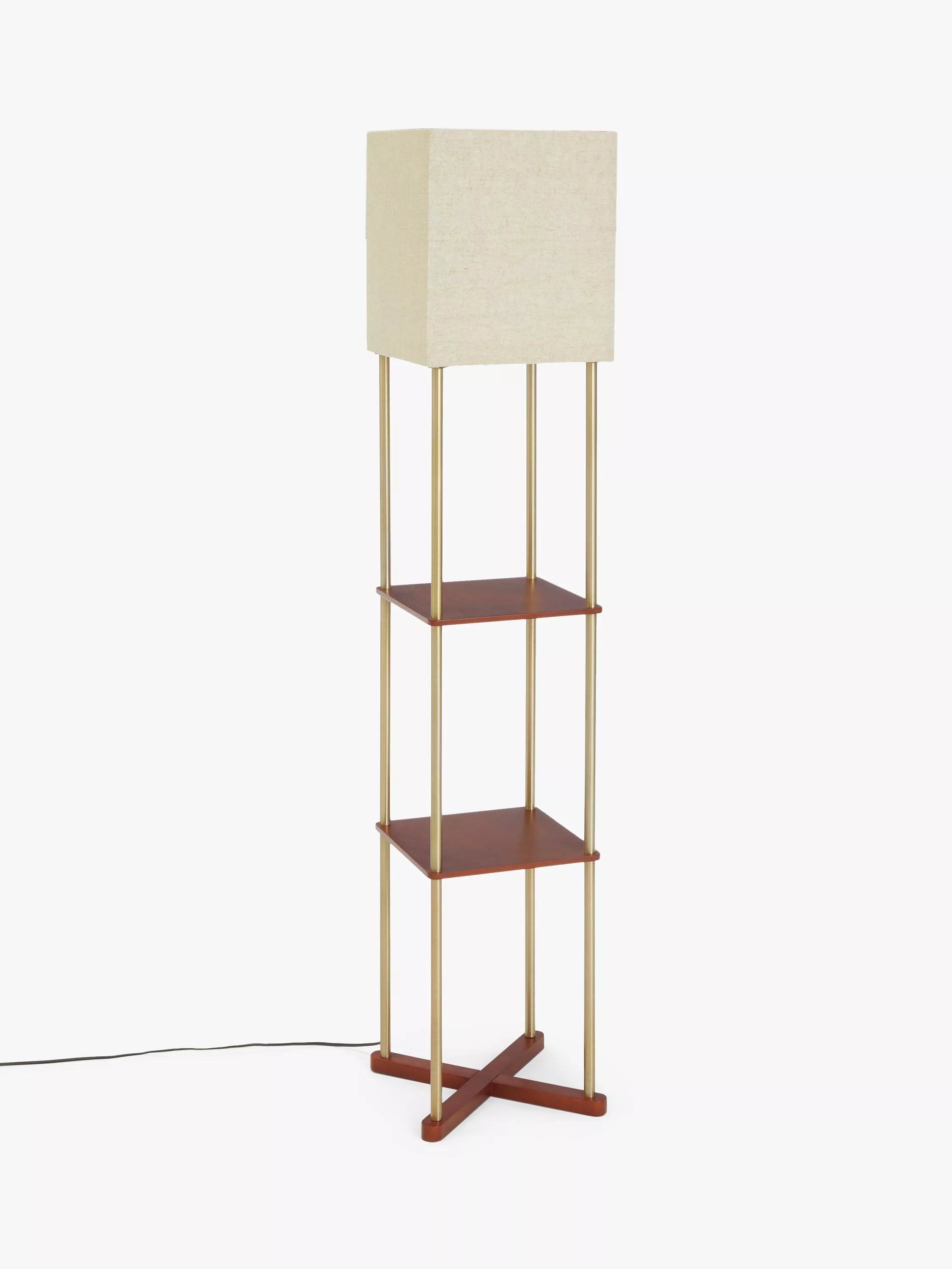 John Lewis Harrison floor lamp walnut shelves steel, imported from the UK