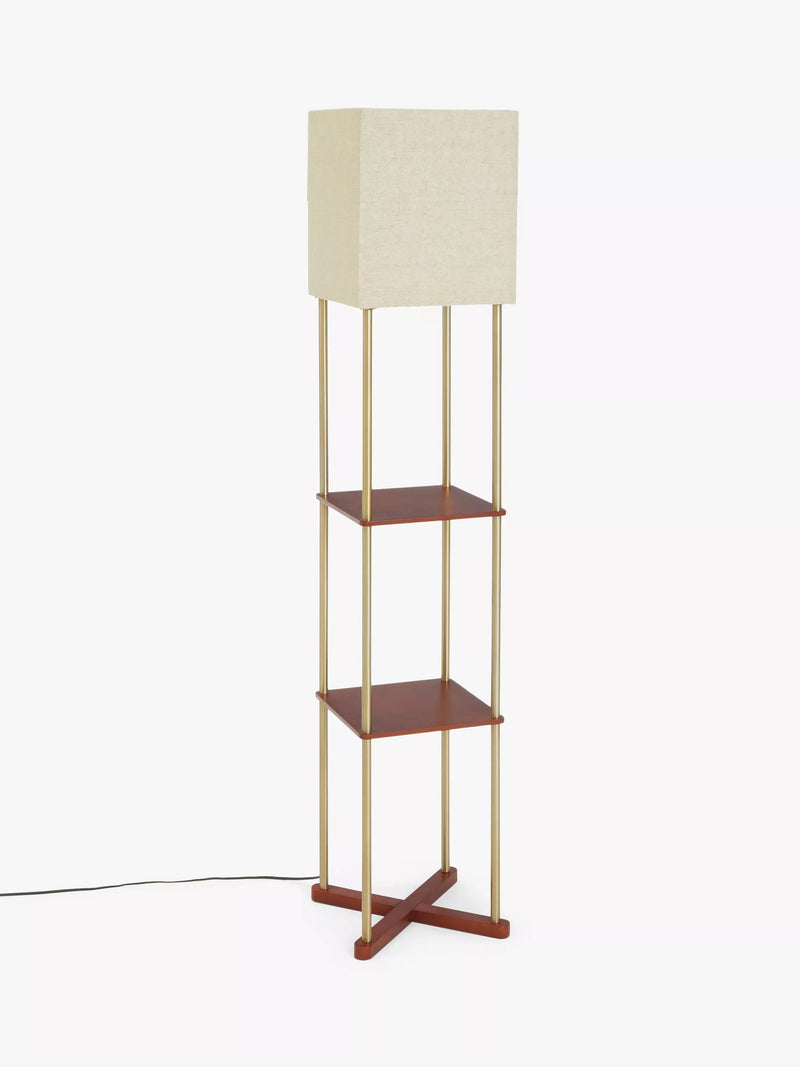 John Lewis Harrison floor lamp walnut shelves steel, imported from the UK