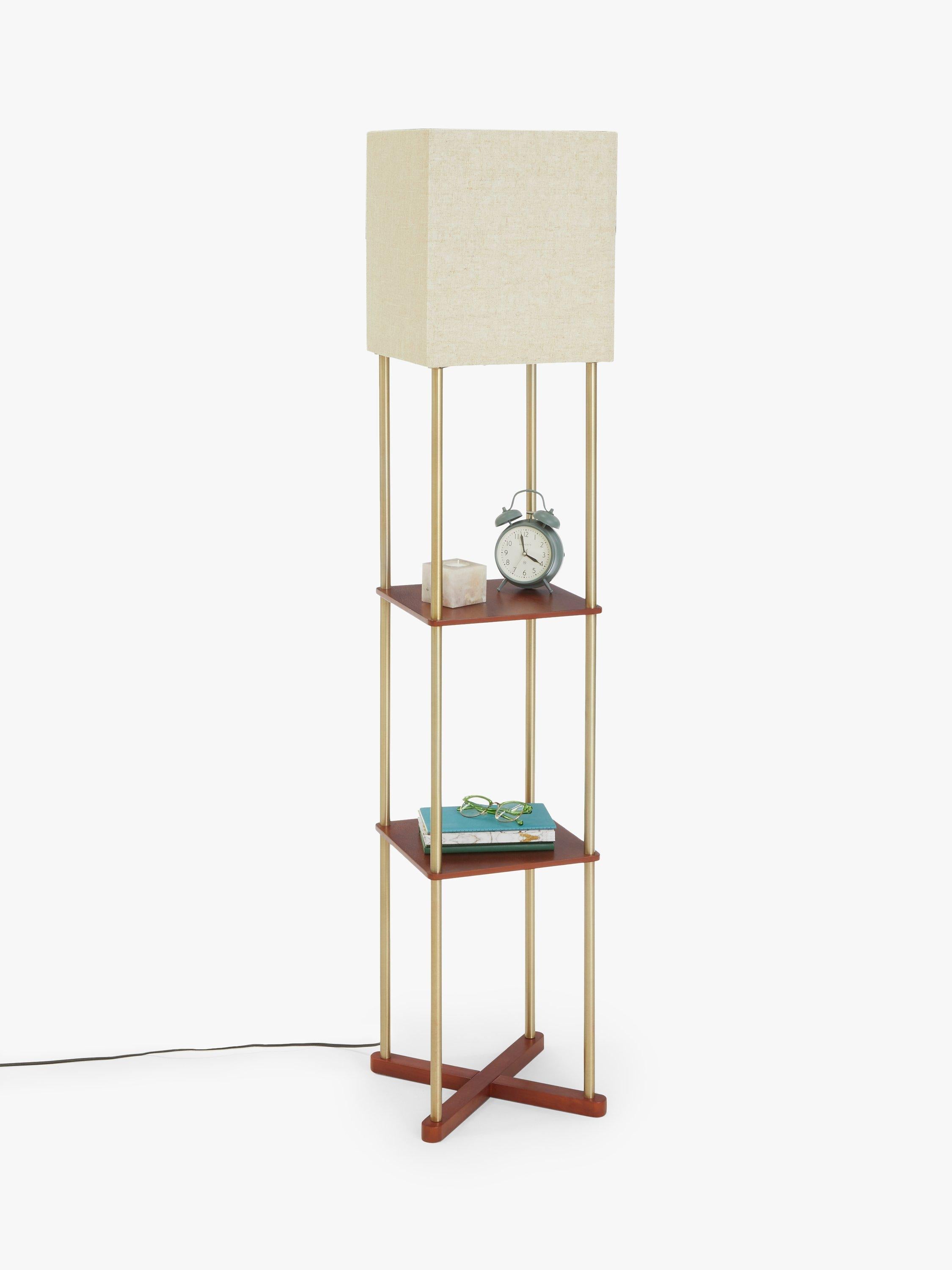 John Lewis Harrison floor lamp walnut shelves steel, imported from the UK
