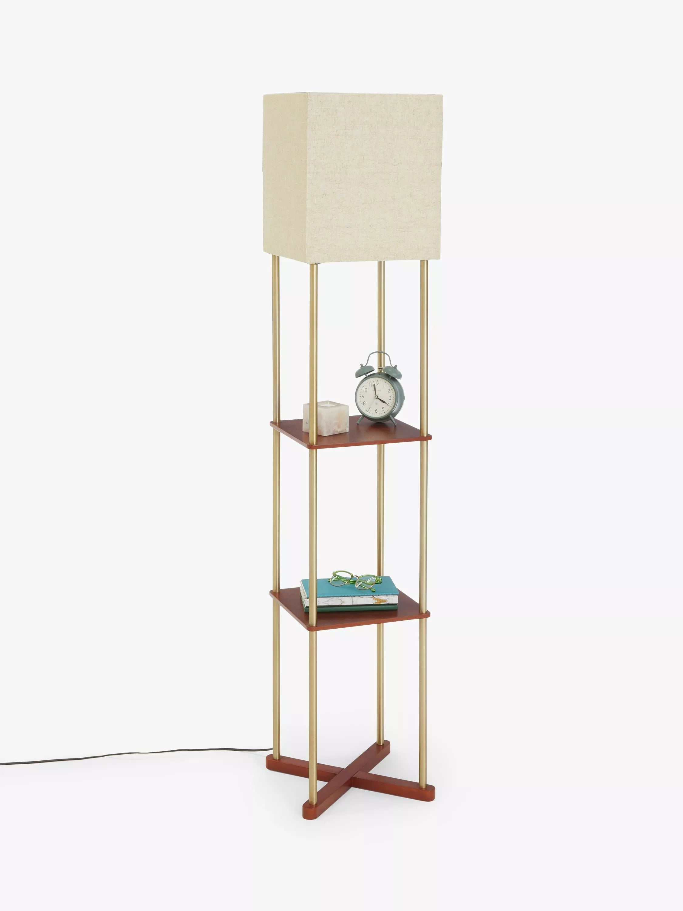 John Lewis Harrison floor lamp walnut shelves steel, imported from the UK
