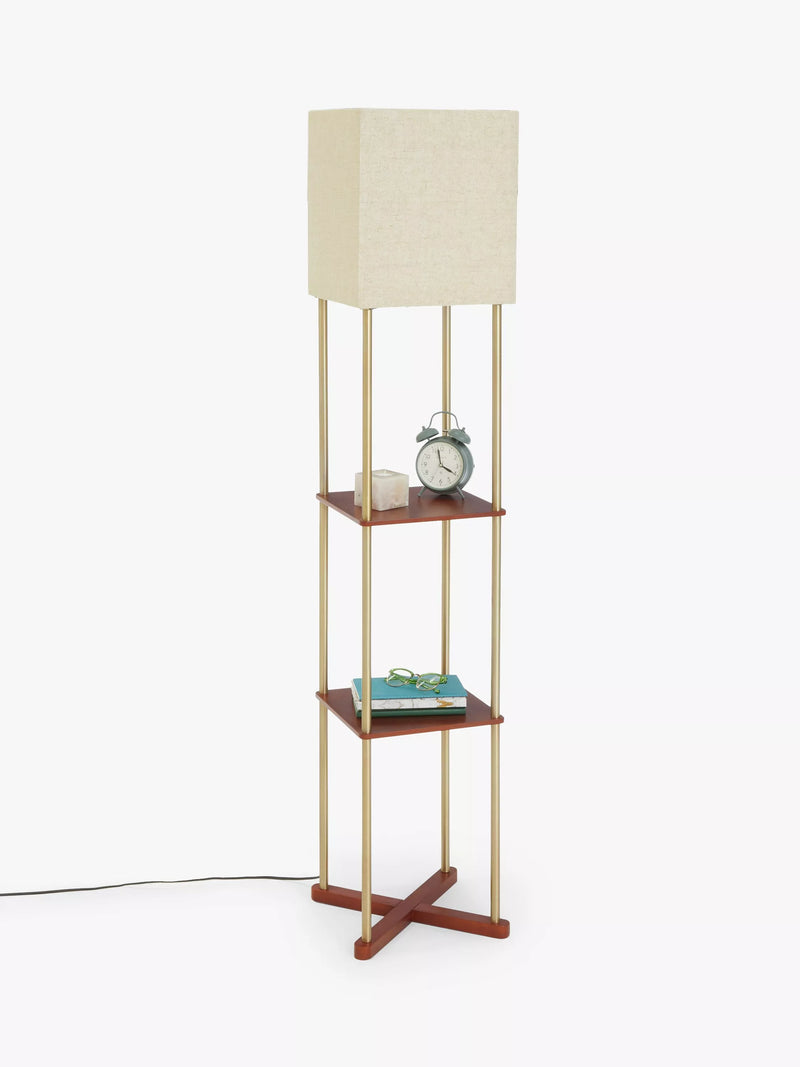 John Lewis Harrison floor lamp walnut shelves steel, imported from the UK