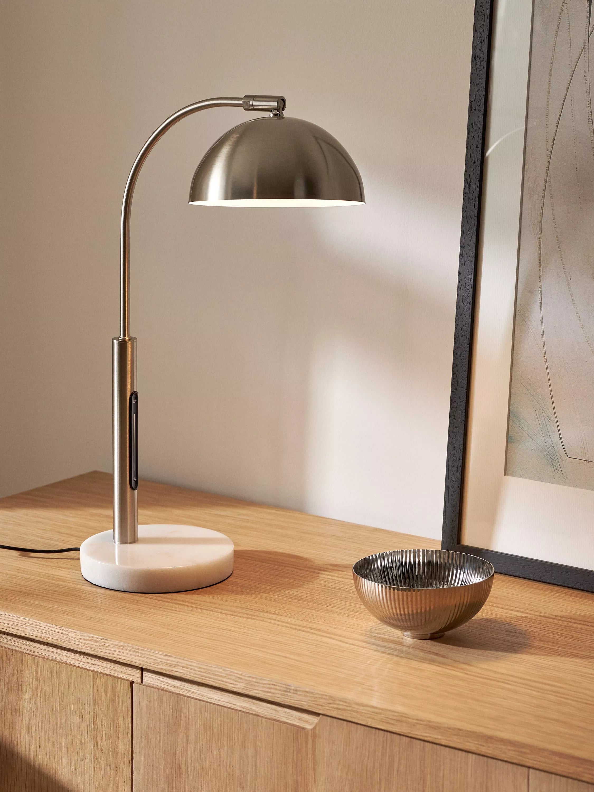 John Lewis Arc LED table lamp brushed steel, imported from the UK