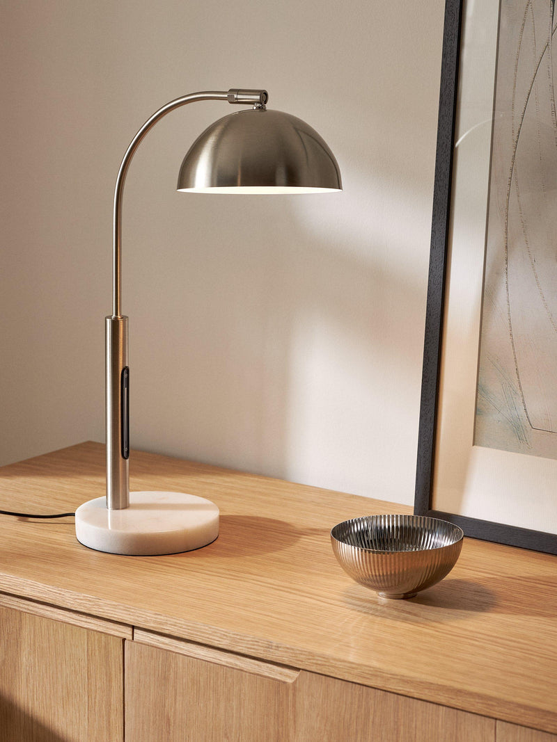 John Lewis Arc LED table lamp brushed steel, imported from the UK
