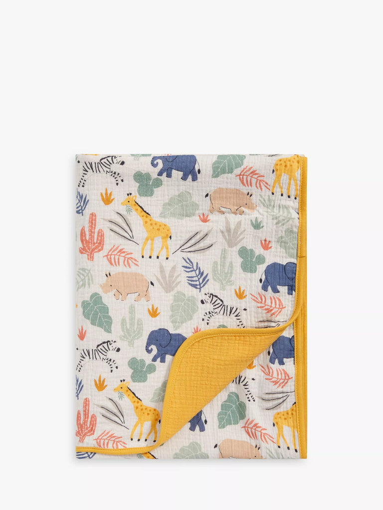 John Lewis Safari Print Cotton Muslin Blanket, 120 x 120cm