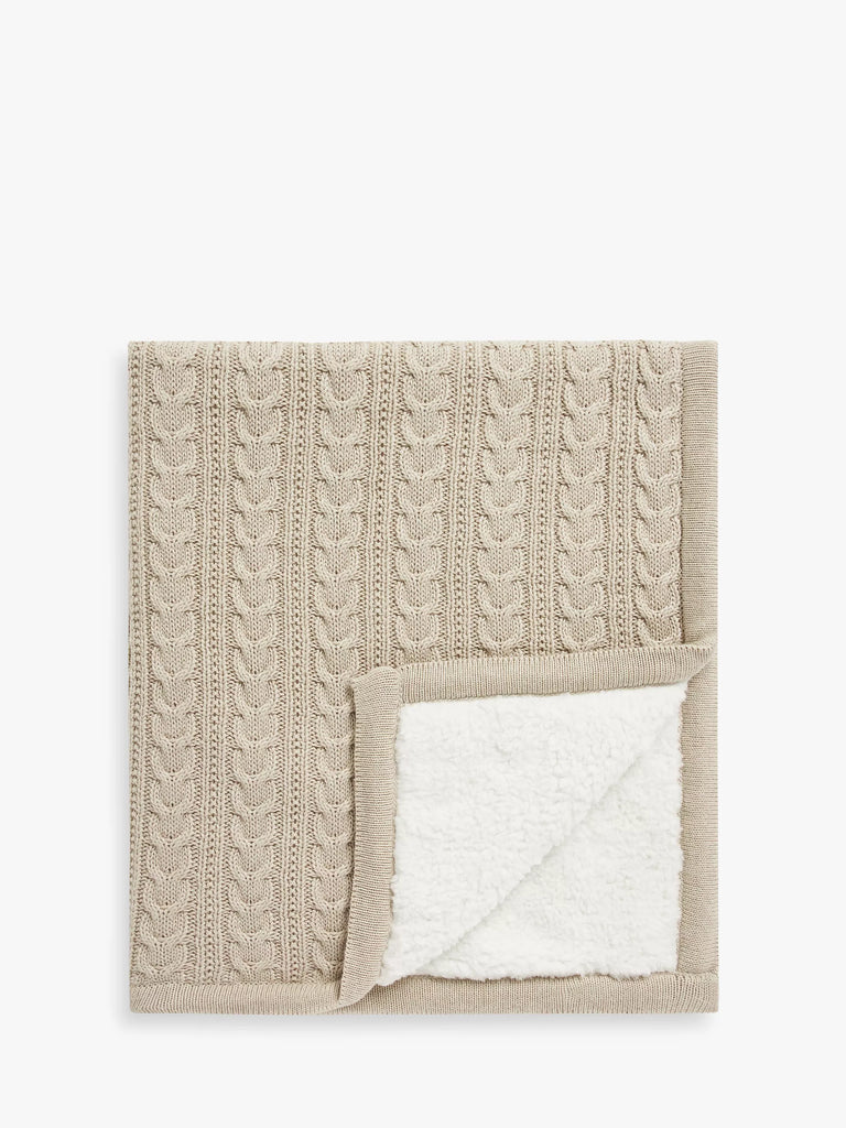 John Lewis Cable Knit Sherpa Fleece Baby Blanket