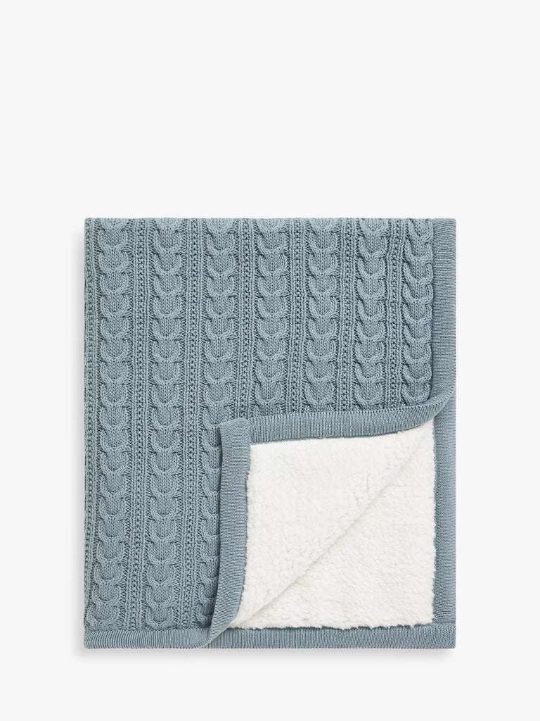 John Lewis Cable Knit Sherpa Fleece Baby Blanket