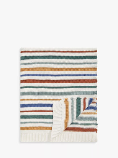 John Lewis Striped Knitted Cotton Baby Blanket 100 x 80cm- Buy online at McGrocer