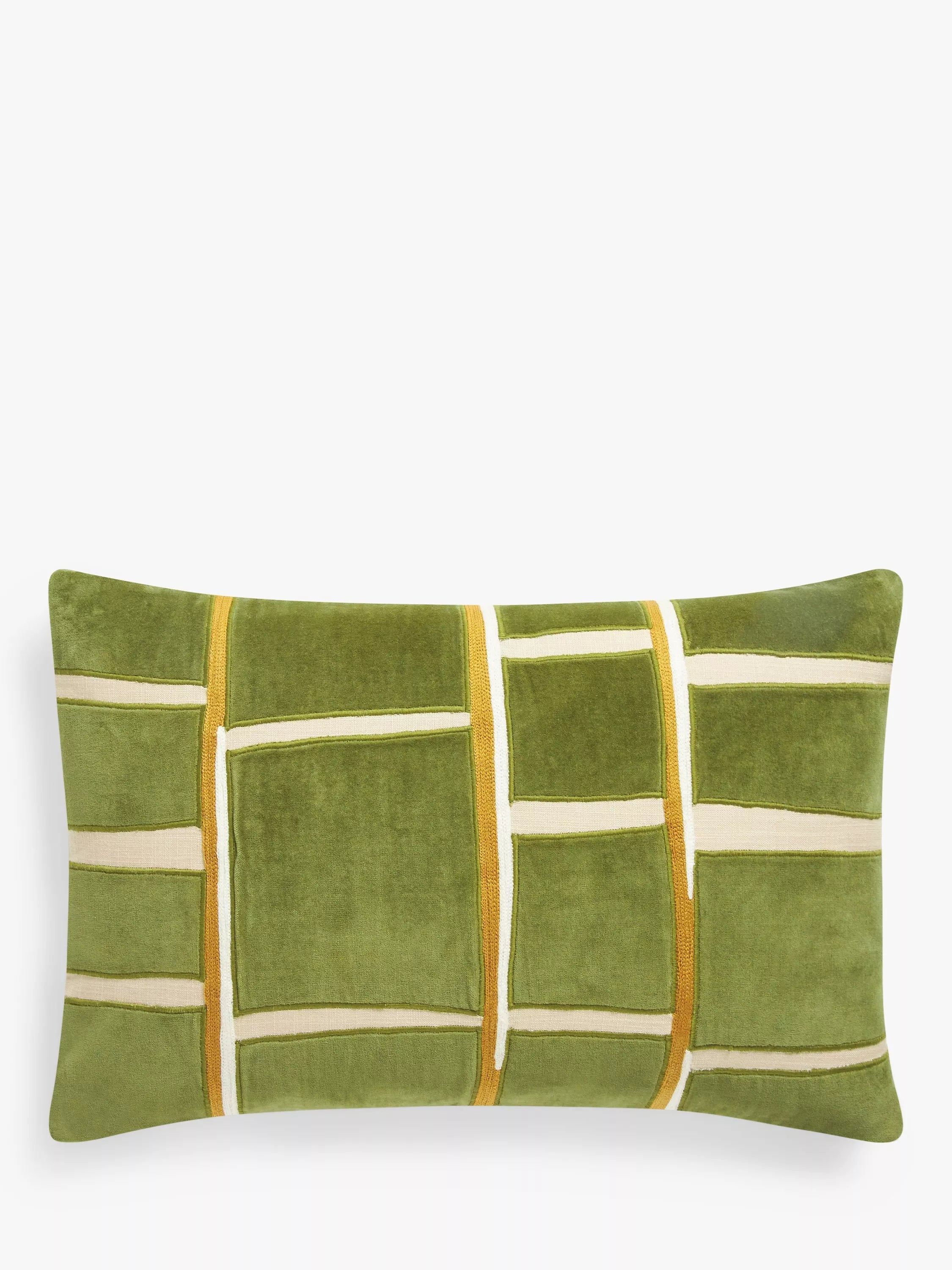 John Lewis Lea cushion with velvet block applique, UK version