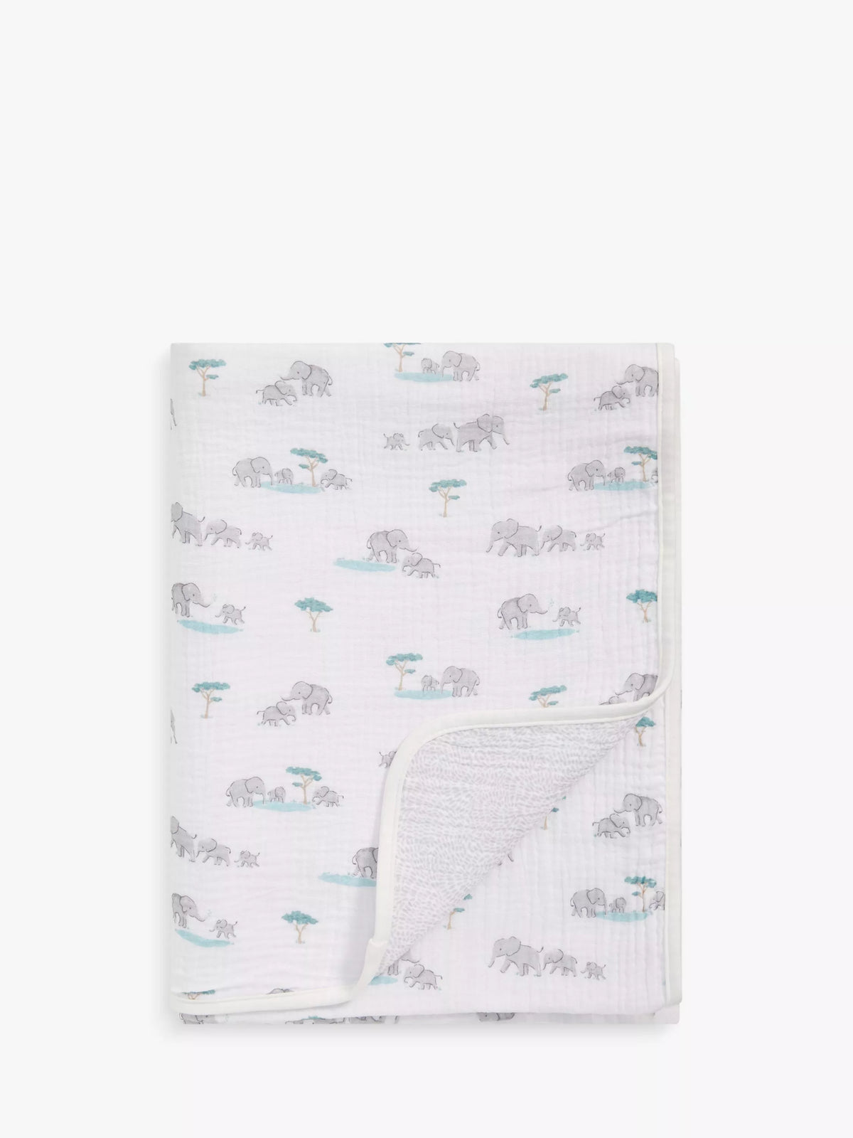 John Lewis reversible muslin swaddle blanket with elephant print, 120 x 120cm, UK version