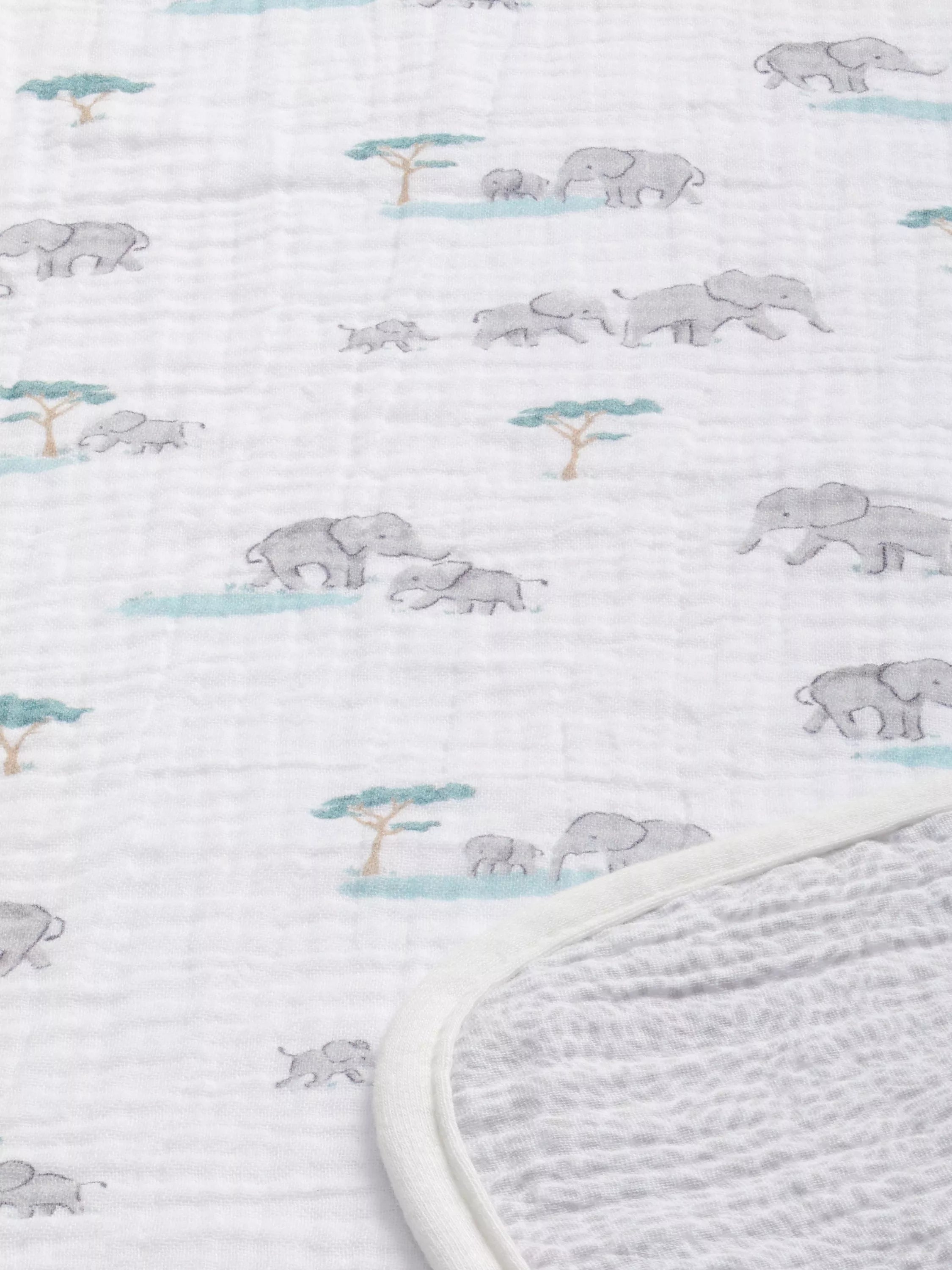 John Lewis reversible muslin swaddle blanket with elephant print, 120 x 120cm, UK version