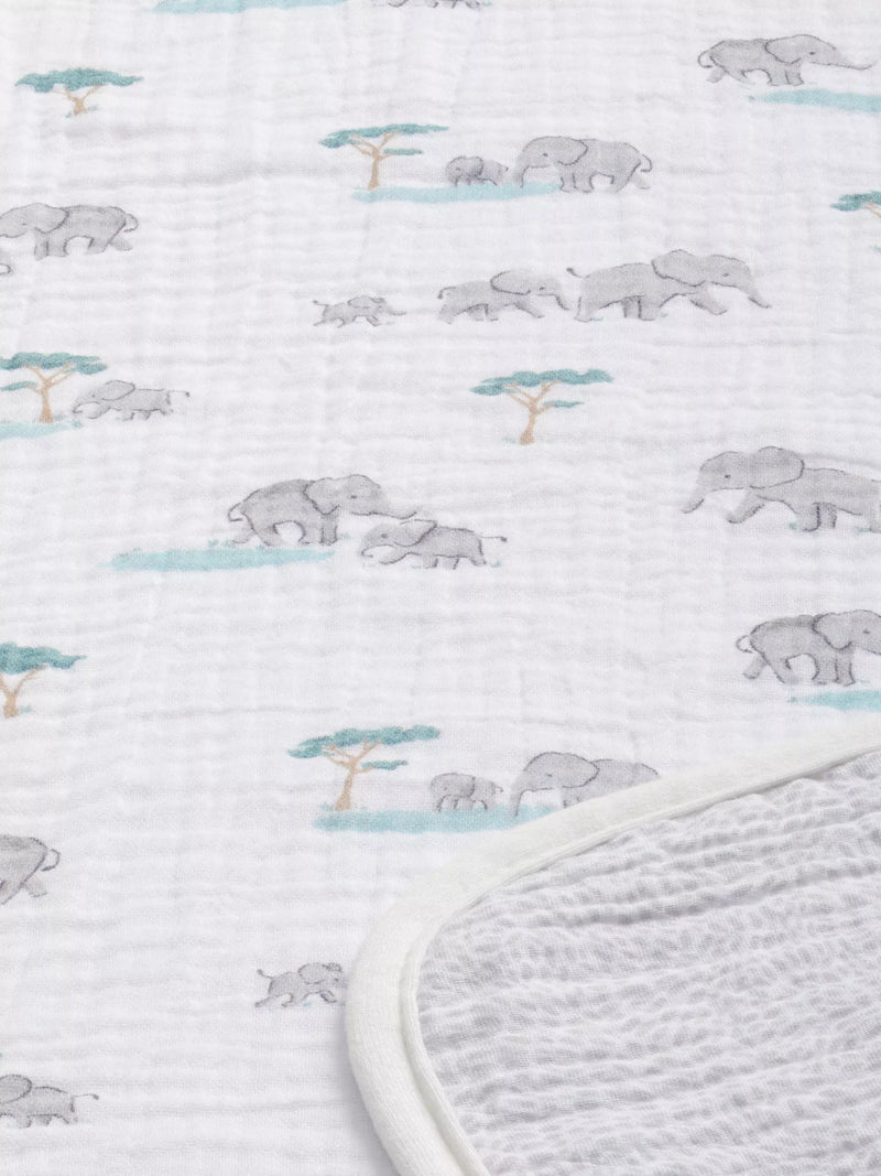 John Lewis reversible muslin swaddle blanket with elephant print, 120 x 120cm, UK version