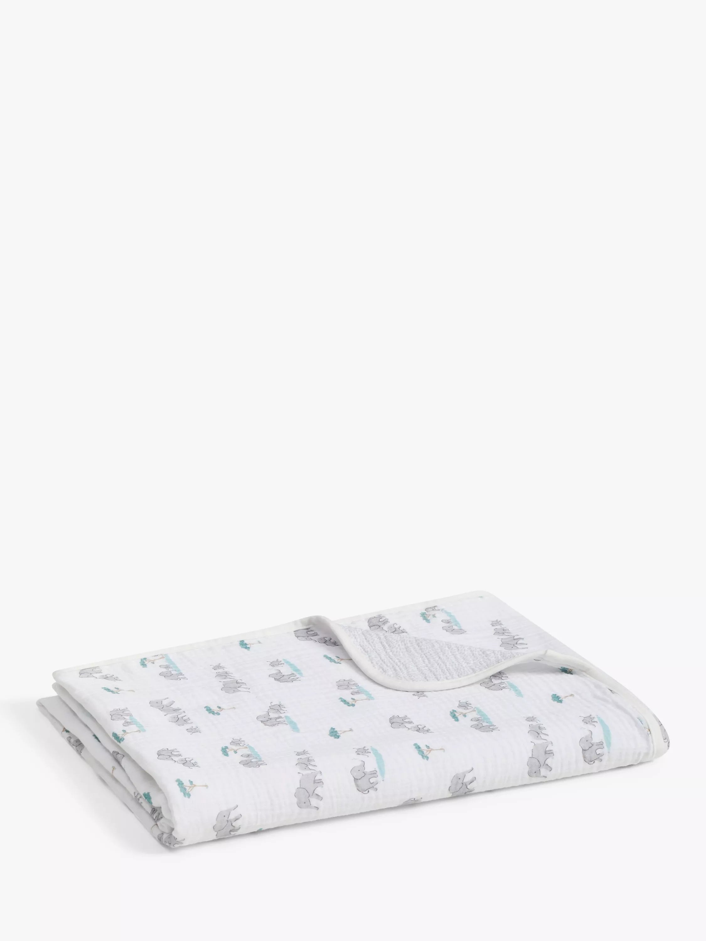 John Lewis reversible muslin swaddle blanket with elephant print, 120 x 120cm, UK version
