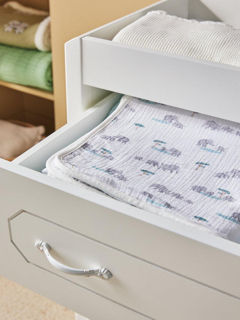 John Lewis reversible muslin swaddle blanket with elephant print, 120 x 120cm, UK version