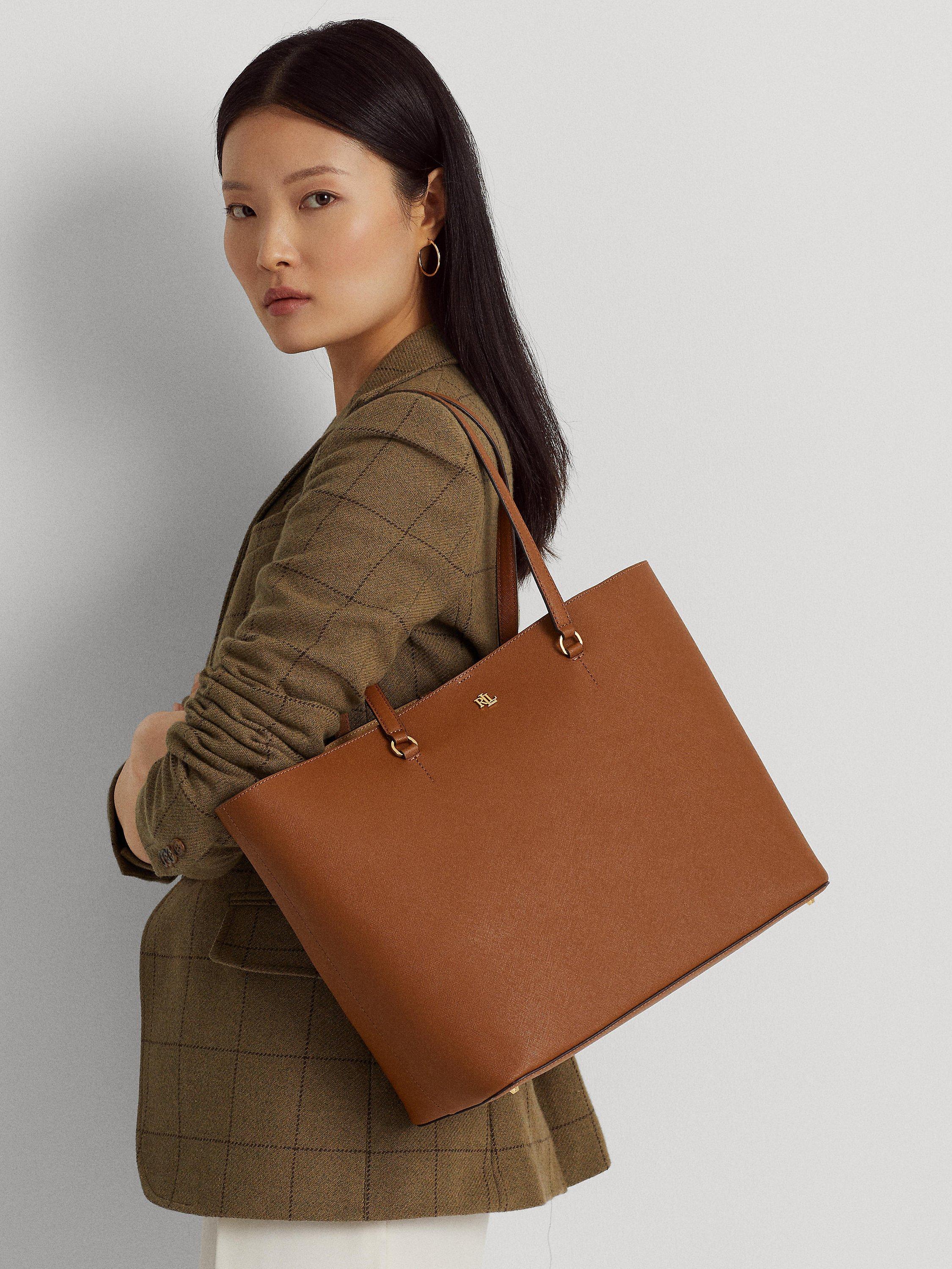 Ralph Lauren Karly crosshatch leather large tote bag - British product