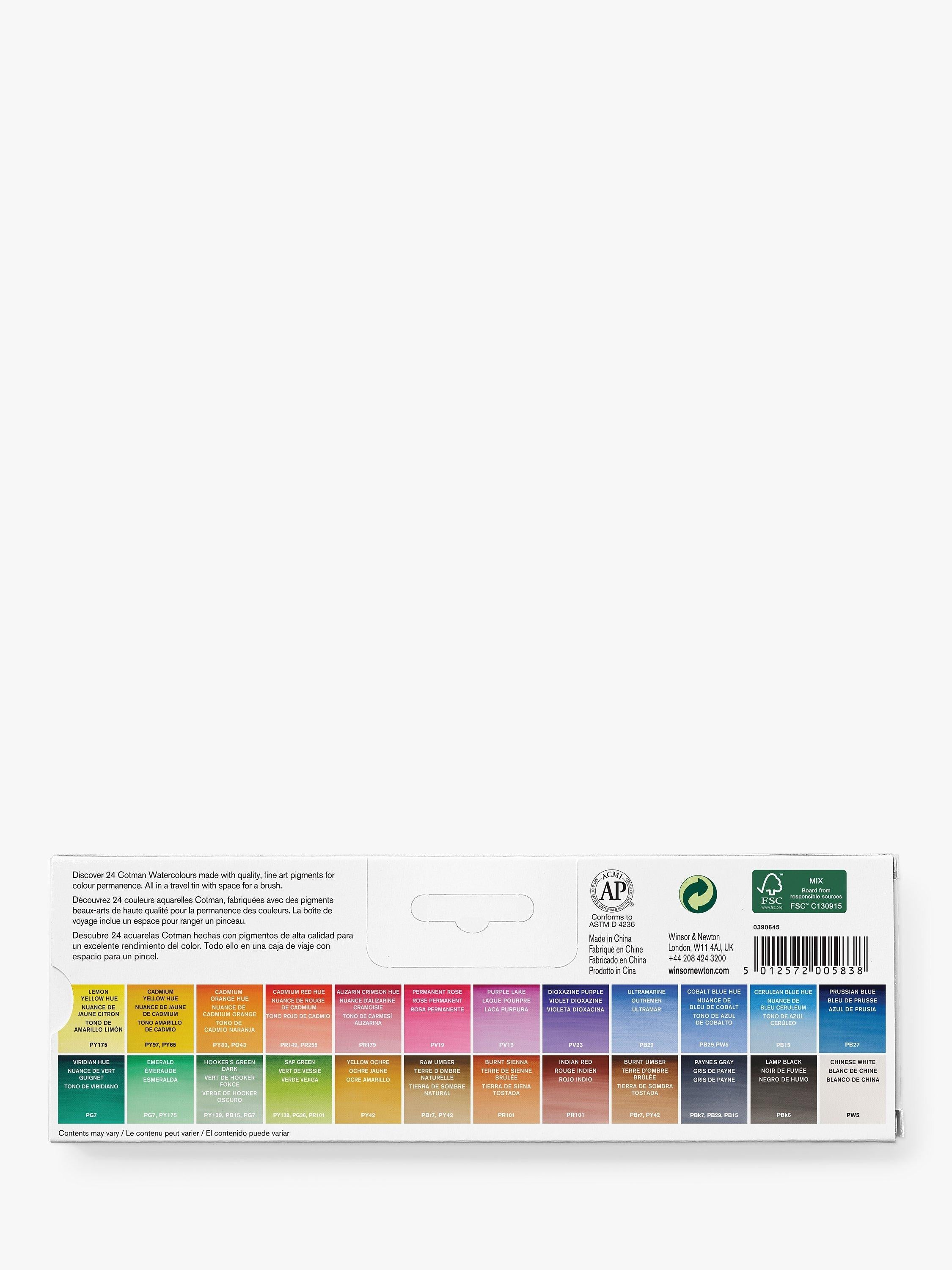 Winsor & Newton Cotman watercolour paints set of 24 half pans, UK version